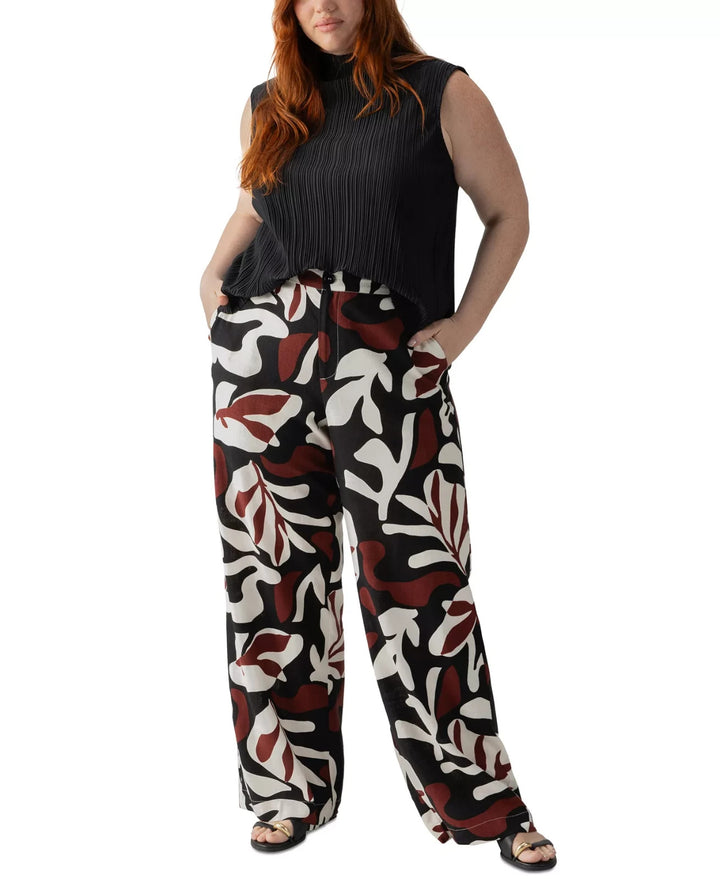 Sanctuary Women's The Soft Linen-Blend Printed High Rise Pants MSRP $129