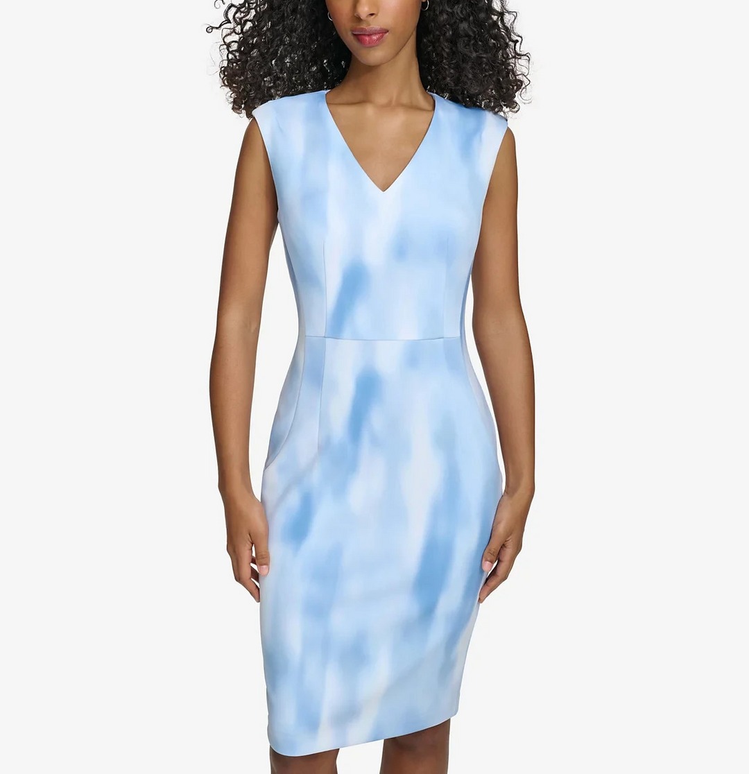 Calvin Klein Printed V-Neck Sheath Dress MSRP $129