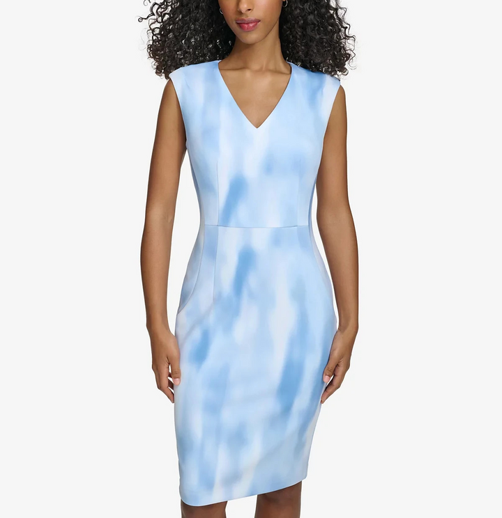 Calvin Klein Printed V-Neck Sheath Dress MSRP $129