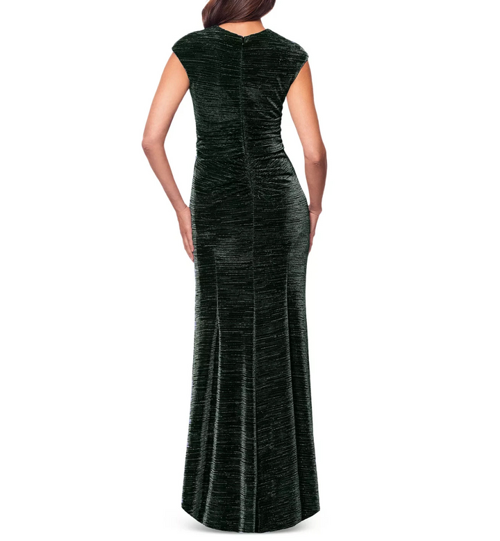 Betsy & Adam Metallic Cap-Sleeve Surplice Gown MSRP $269