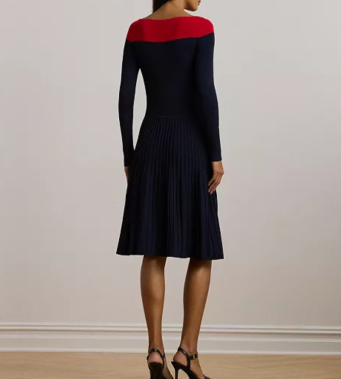 Lauren Ralph Lauren Two-Tone Pointelle-Knit Dress MSRP $265