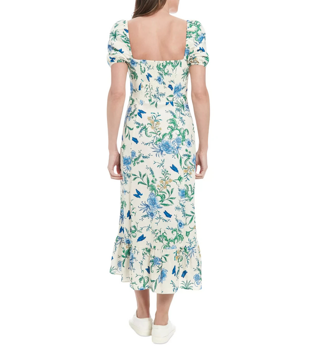 London Times Women's Floral-Print Puff-Sleeve Midi Dress MSRP $89