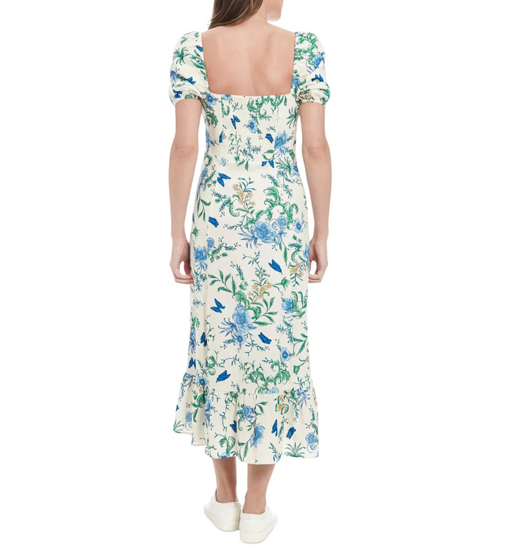 London Times Women's Floral-Print Puff-Sleeve Midi Dress MSRP $89