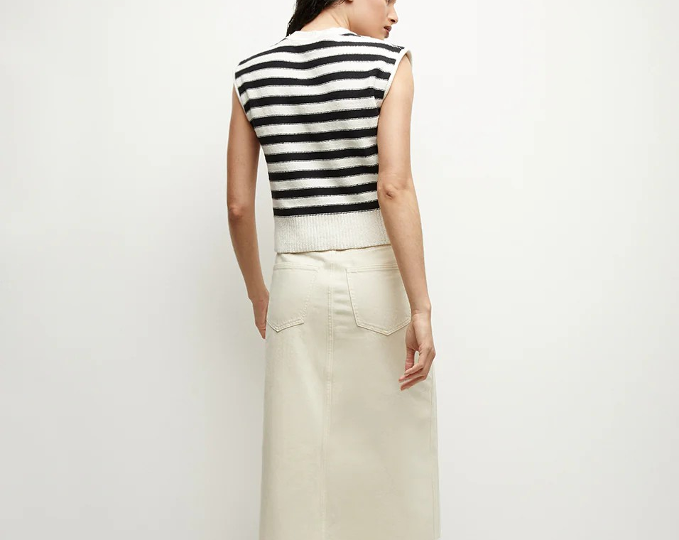 Veronica Beard Vera Cotton Tank Off-White Black MSRP $298