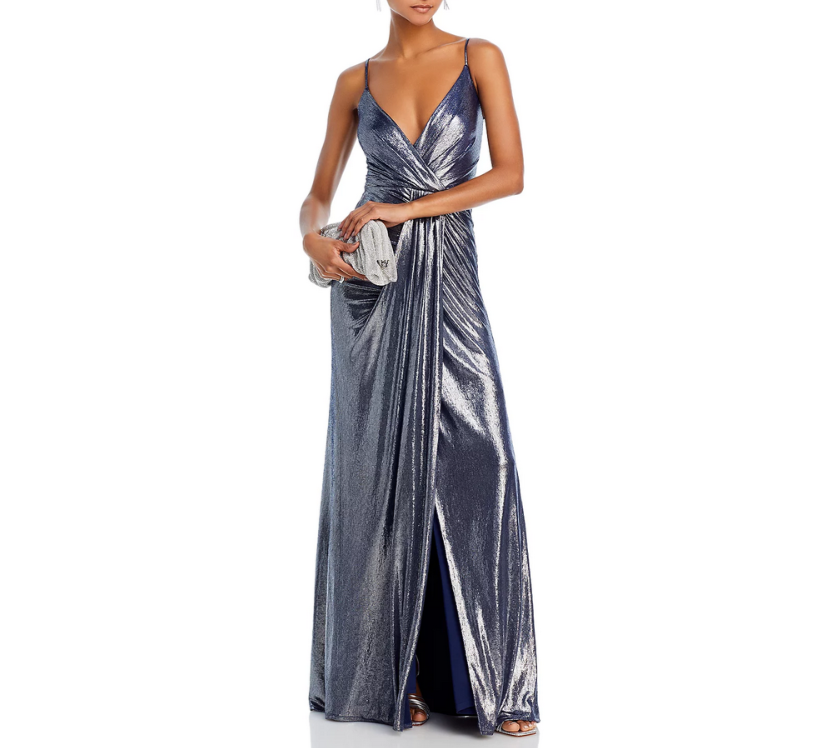 Ramy Brook Kade Metallic V Neck Gown MSRP $495
