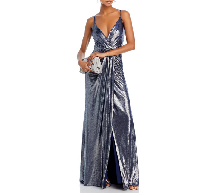 Ramy Brook Kade Metallic V Neck Gown MSRP $495