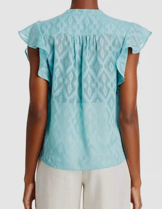 Tahari Printed Flutter Sleeve Blouse MSRP $78