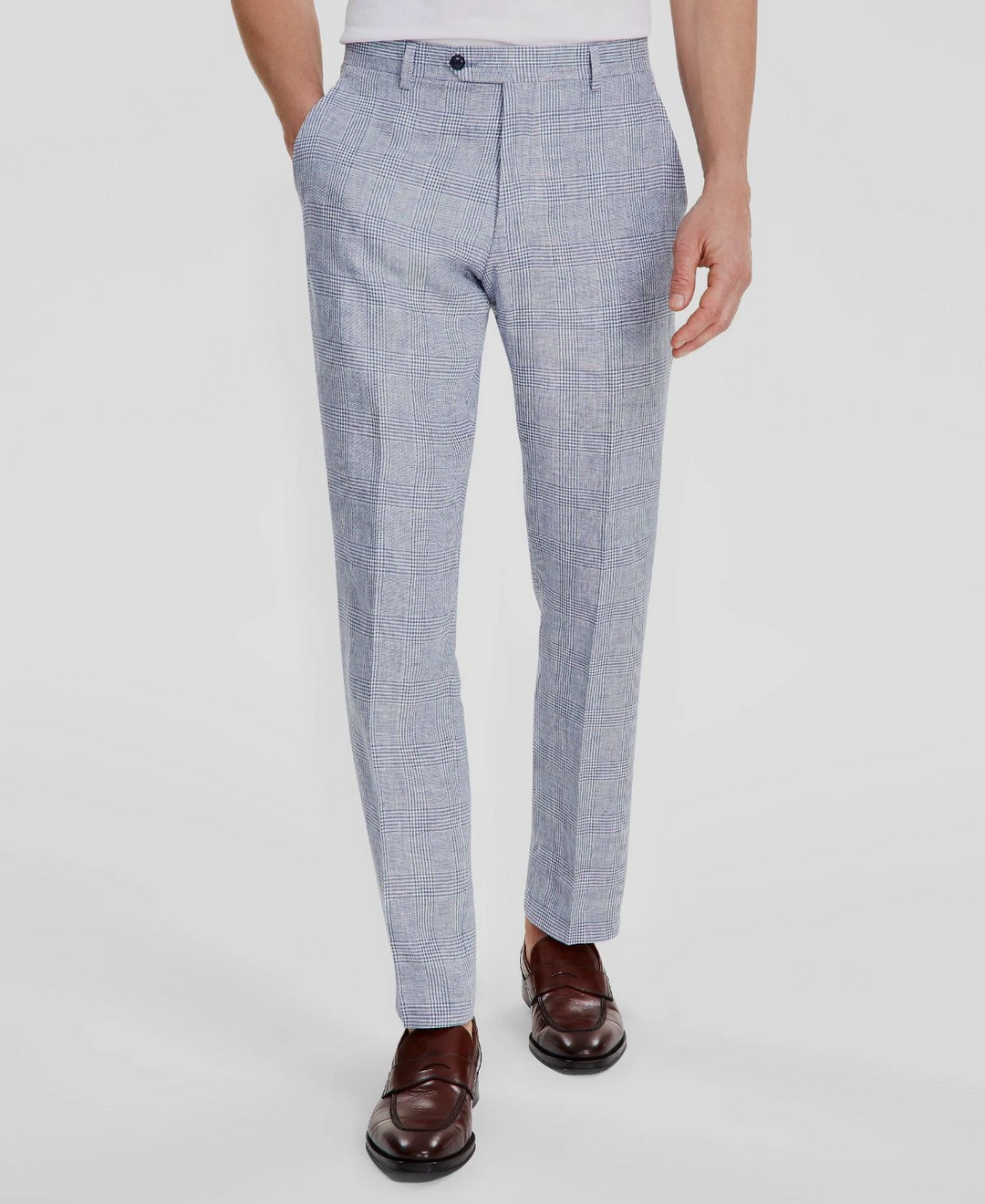 Tommy Hilfiger Men's Modern-Fit Blue Plaid Linen Suit Separate Pants MSRP $135