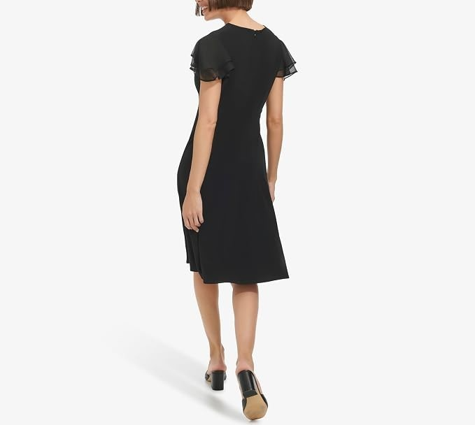 Tommy Hilfiger Petites Chiffon Flutter Sleeve V-Neck Knee Length Dress MSRP $99