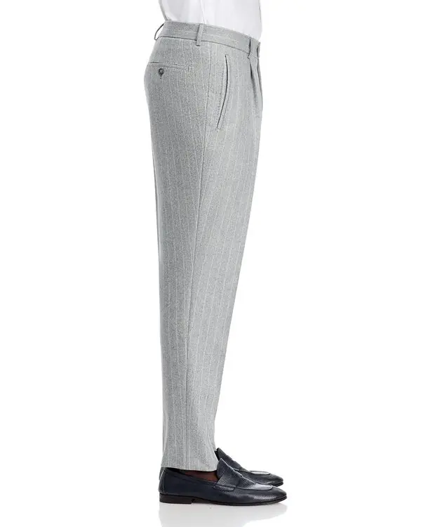 Boss Stripe Relaxed Fit Pleated Dress Unfinished Hem Pants MSRP $445