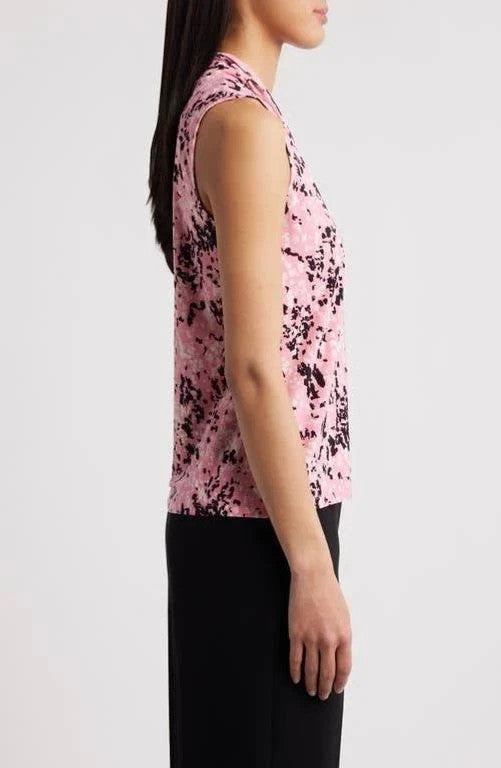 Anne Klein Women's Pleated-Neck Printed Sleeveless Top MSRP $49