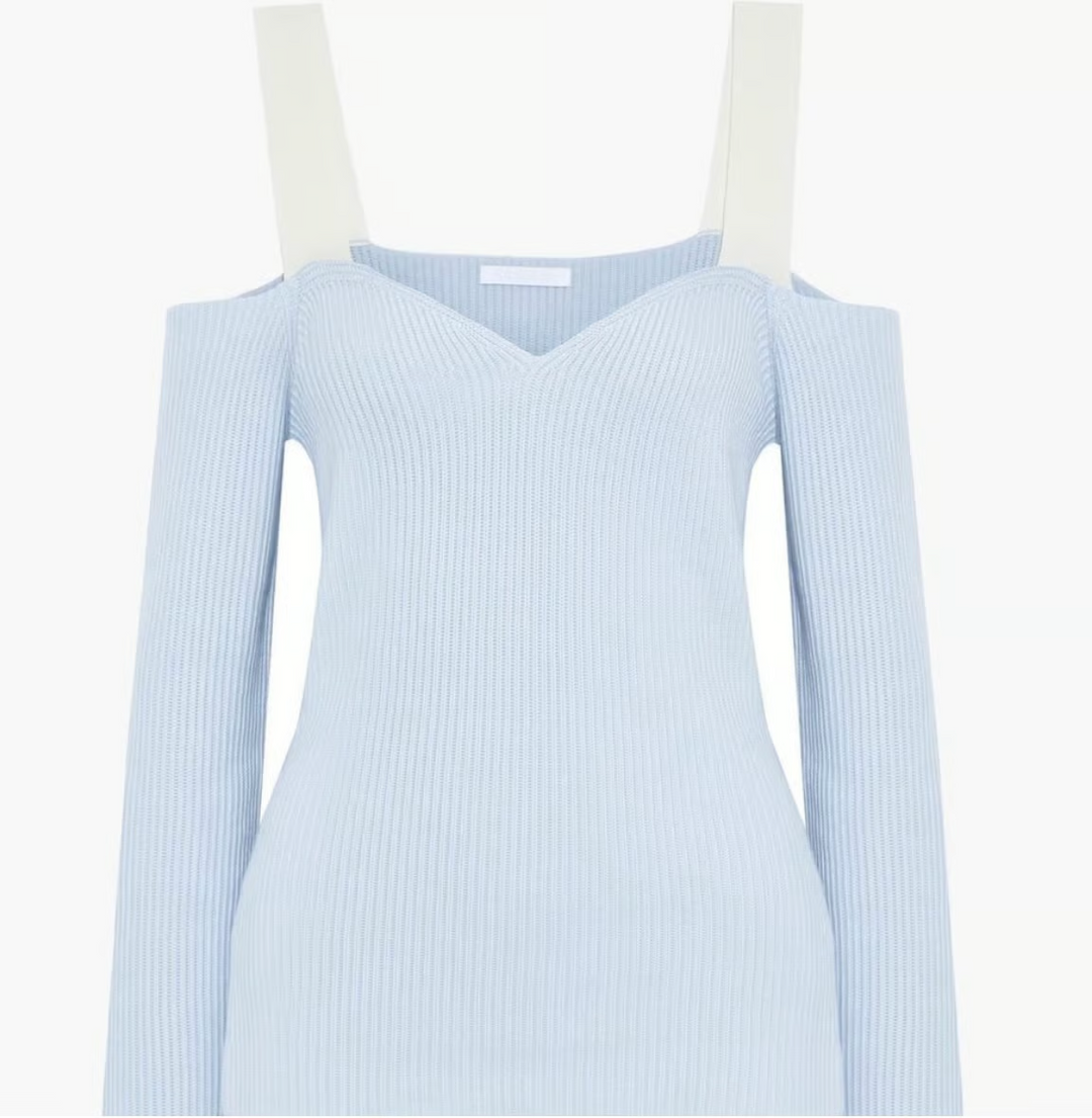 Helmut Lang Womens Ribbed Solid V-Neck Sweater MSRP $425