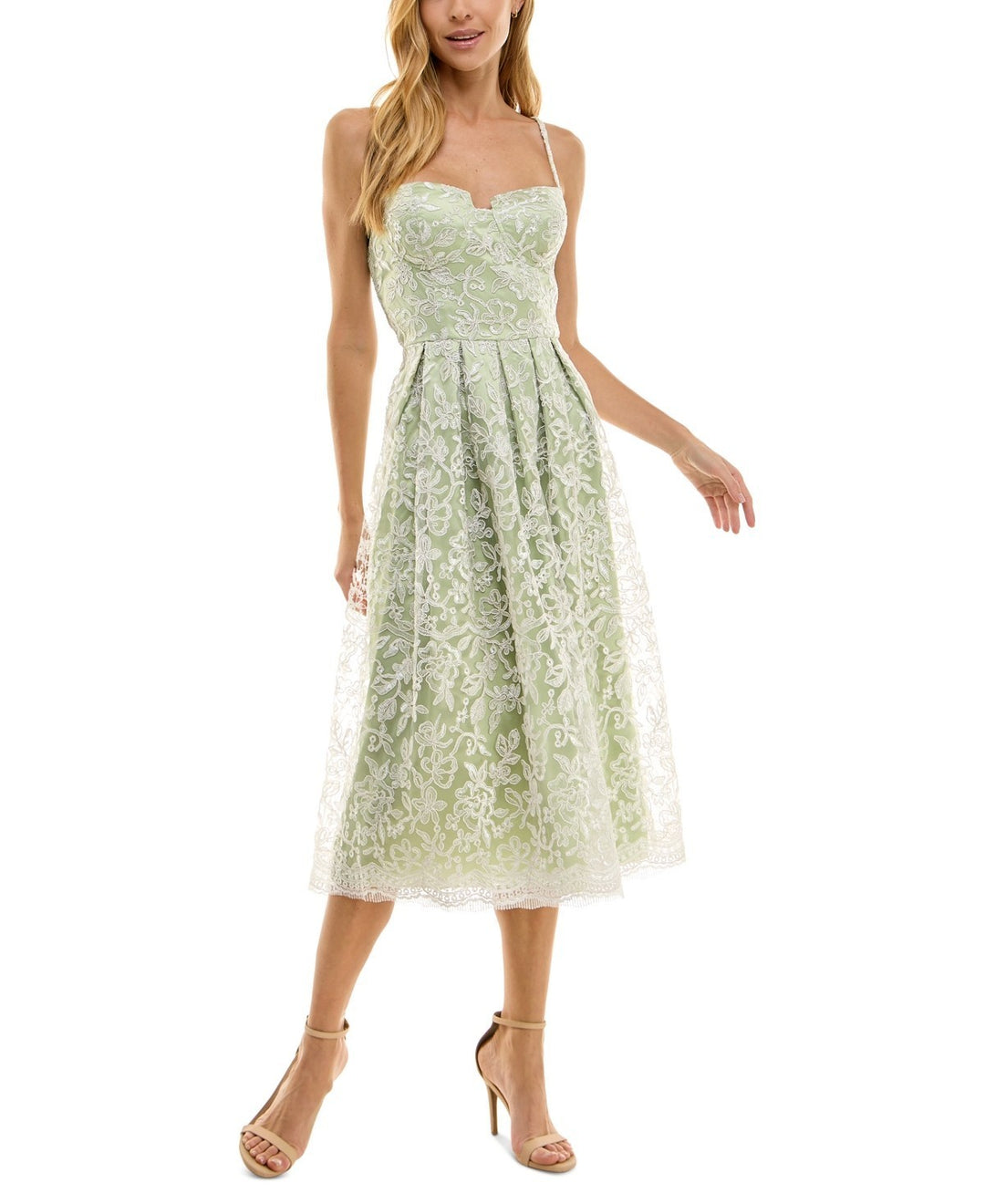 City Studios Juniors' Floral-Embroidered Sleeveless Midi Dress MSRP $109