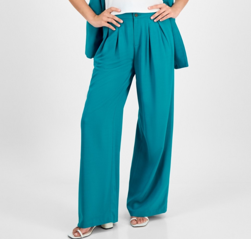 Bar III Petite High Rise Pleat-Front Wide Leg Pants MSRP $59