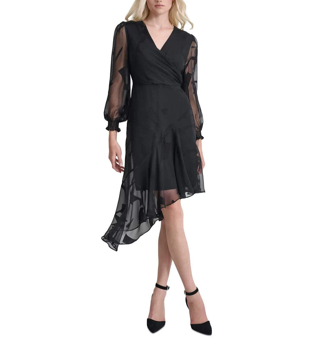 DKNY Surplice-Neck Asymmetric Midi Dress MSRP $139