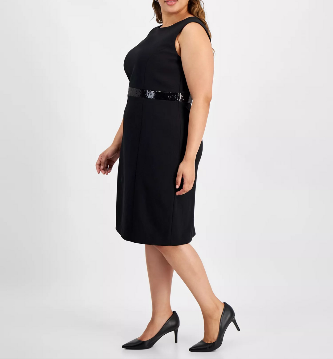 Kasper Plus Size Sequinned-Waist Sheath Dress MSRP $109