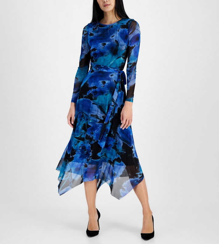 Anne Klein Printed Handkerchief-Hem Dress MSRP $139
