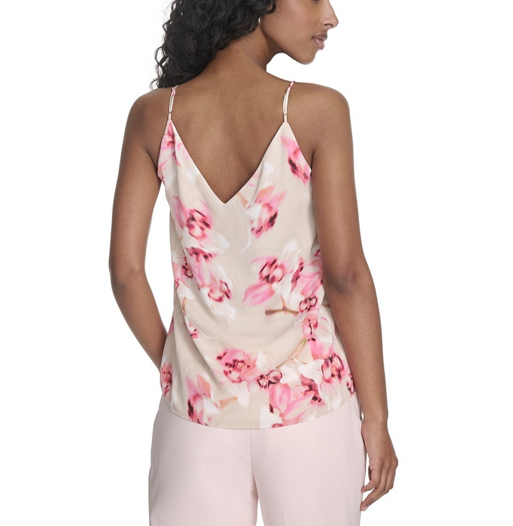 Calvin Klein Women's Printed V-Neck Sleeveless Top MSRP $59