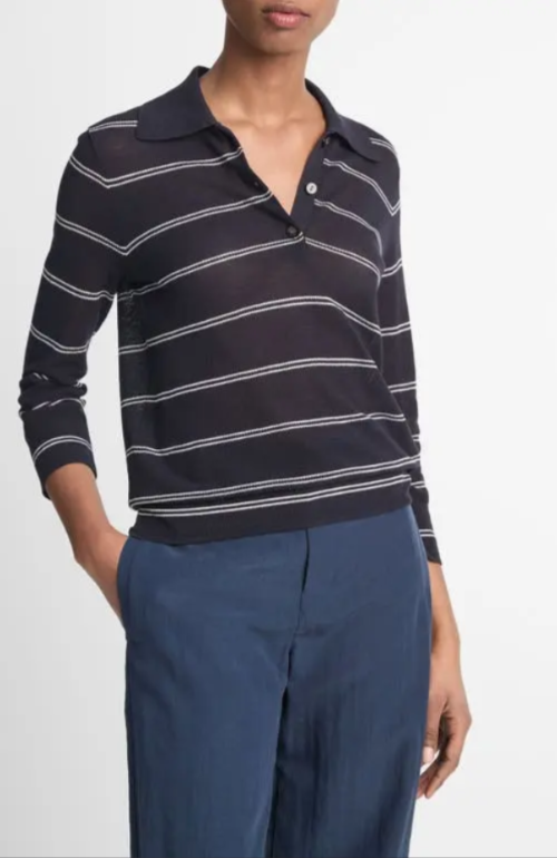 Vince Striped Cotton Piqué Polo MSRP $265