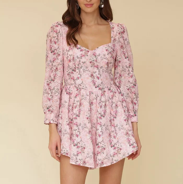 Avec Les Filles Women's Floral Puff-Sleeve Mini Dress MSRP $149