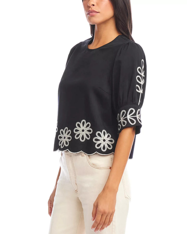 Karen Kane Embroidered Scallop Top MSRP $138