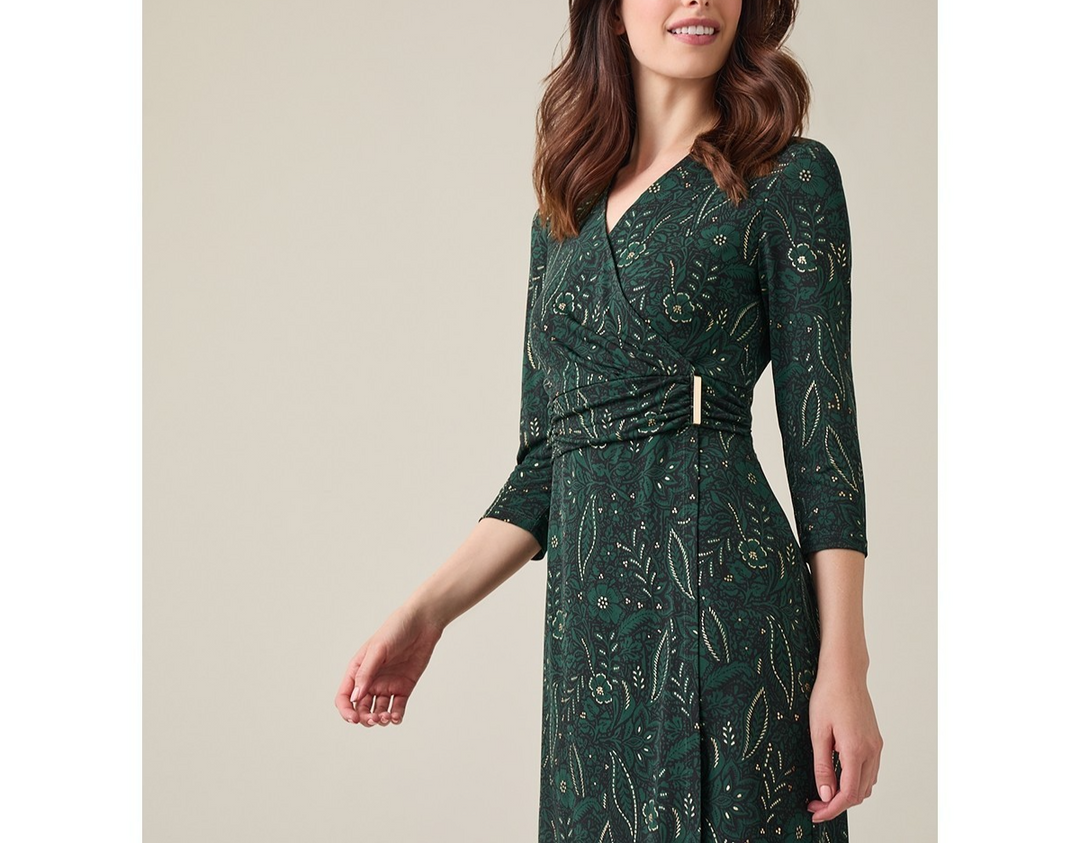 Kasper Women's Printed 3/4-Sleeve V-Neck Wrap Dress MSRP $89