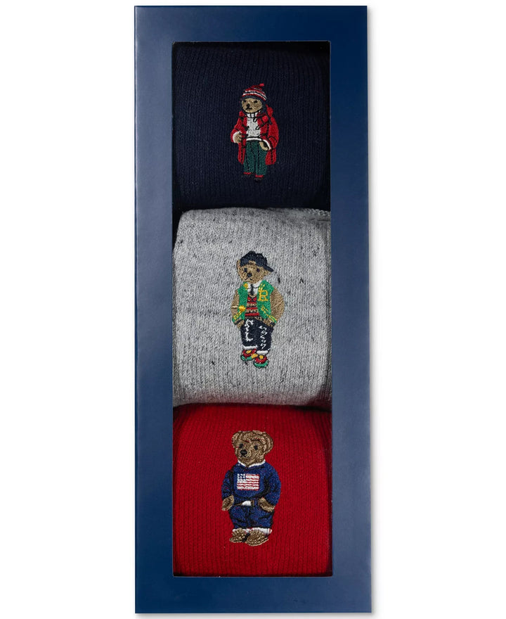 Polo Ralph Lauren Men's 3-Pk. Assorted Polo Bears Crew Socks Gift Box MSRP $50