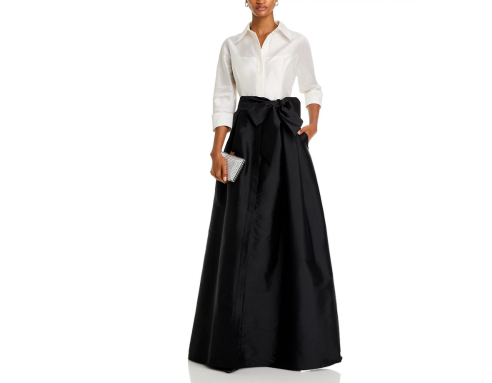 Teri Jon by Rickie Freeman Taffeta Shirt Gown MSRP $600