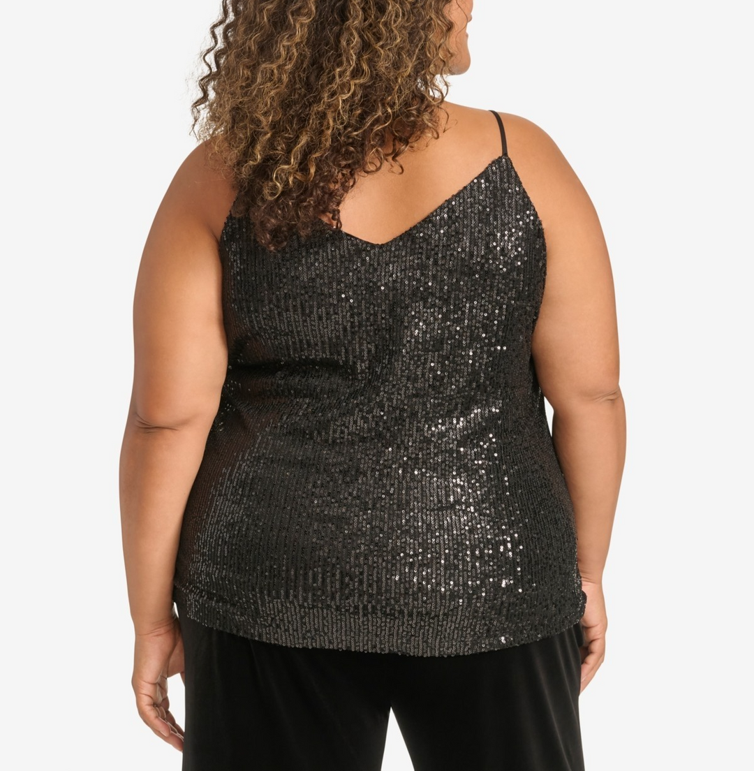 Calvin Klein Plus Size V-Neck Sleeveless Sequin Top MSRP $74