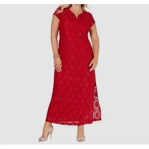 Connected Plus Size Sequin-Lace V-Wire Maxi Dress MSRP $119