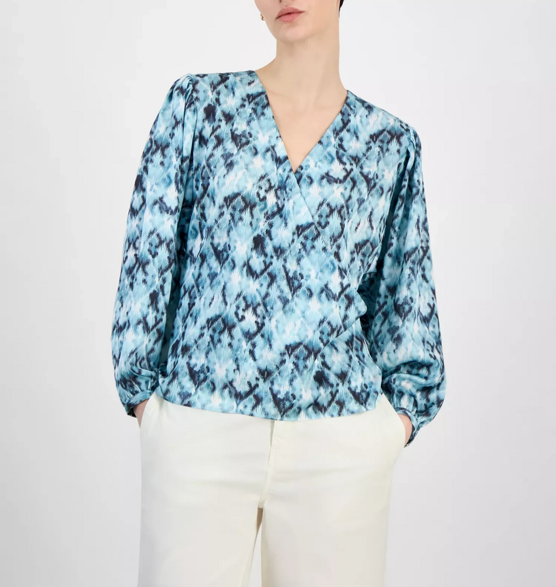 BOSS Orange Women's Faux-Wrap Buttoned-Cuff Top MSRP $129