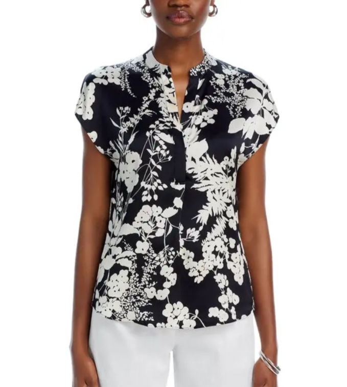 Vince Arboretum Silk Cap Sleeve Top MSRP $365