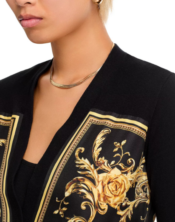 L'AGENCE Beverley Silk Panel Chain Cardigan MSRP $575