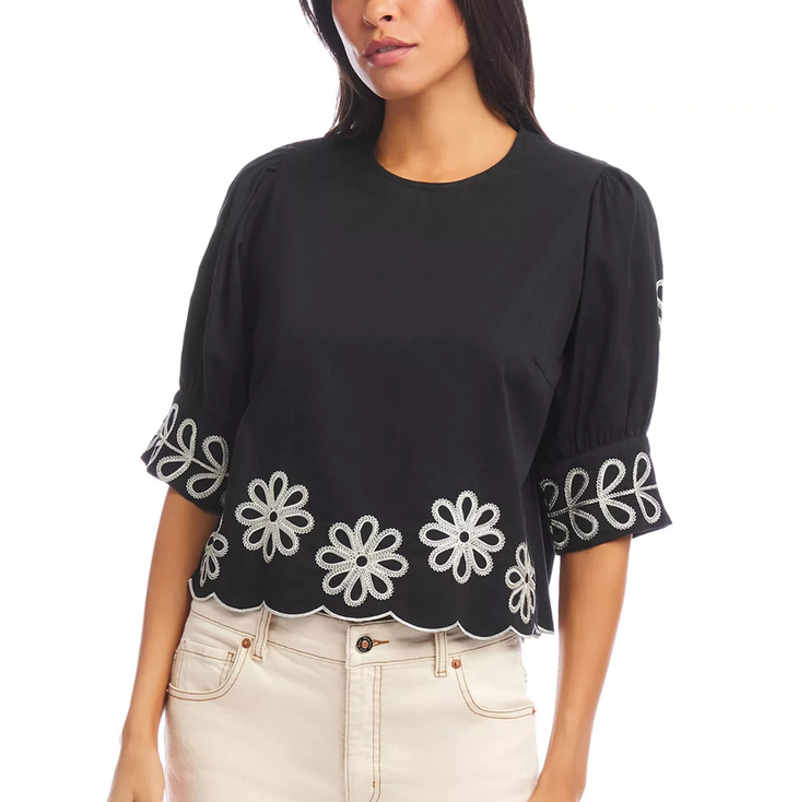 Karen Kane Embroidered Scallop Top MSRP $138