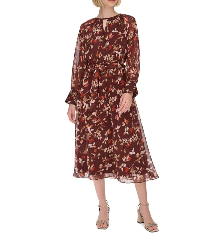 Calvin Klein Printed Round-Neck Midi Dress MSRP $139