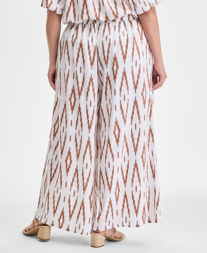 Vince Camuto Plus Size Printed Gathered Wide-Leg Pants MSRP 109