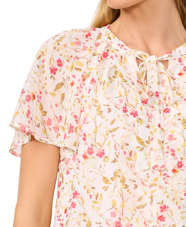 CeCe Women's Flutter-Sleeve Tie-Neck Blouse MSRP $69