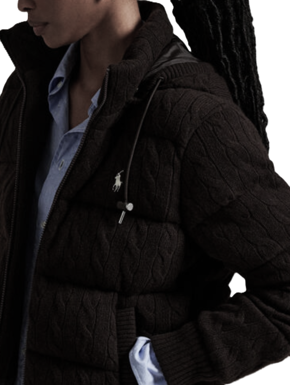 POLO Ralph Lauren Cable Knit Hooded Down Coat MSRP $698