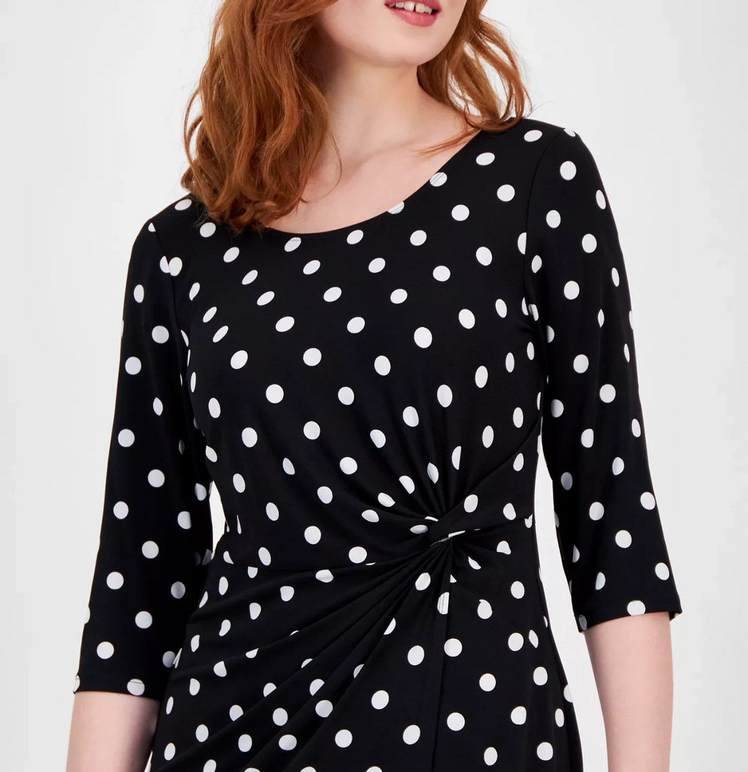 Connected Women's Dot-Print Faux-Wrap 3/4-Sleeve Midi Dress MSRP $79