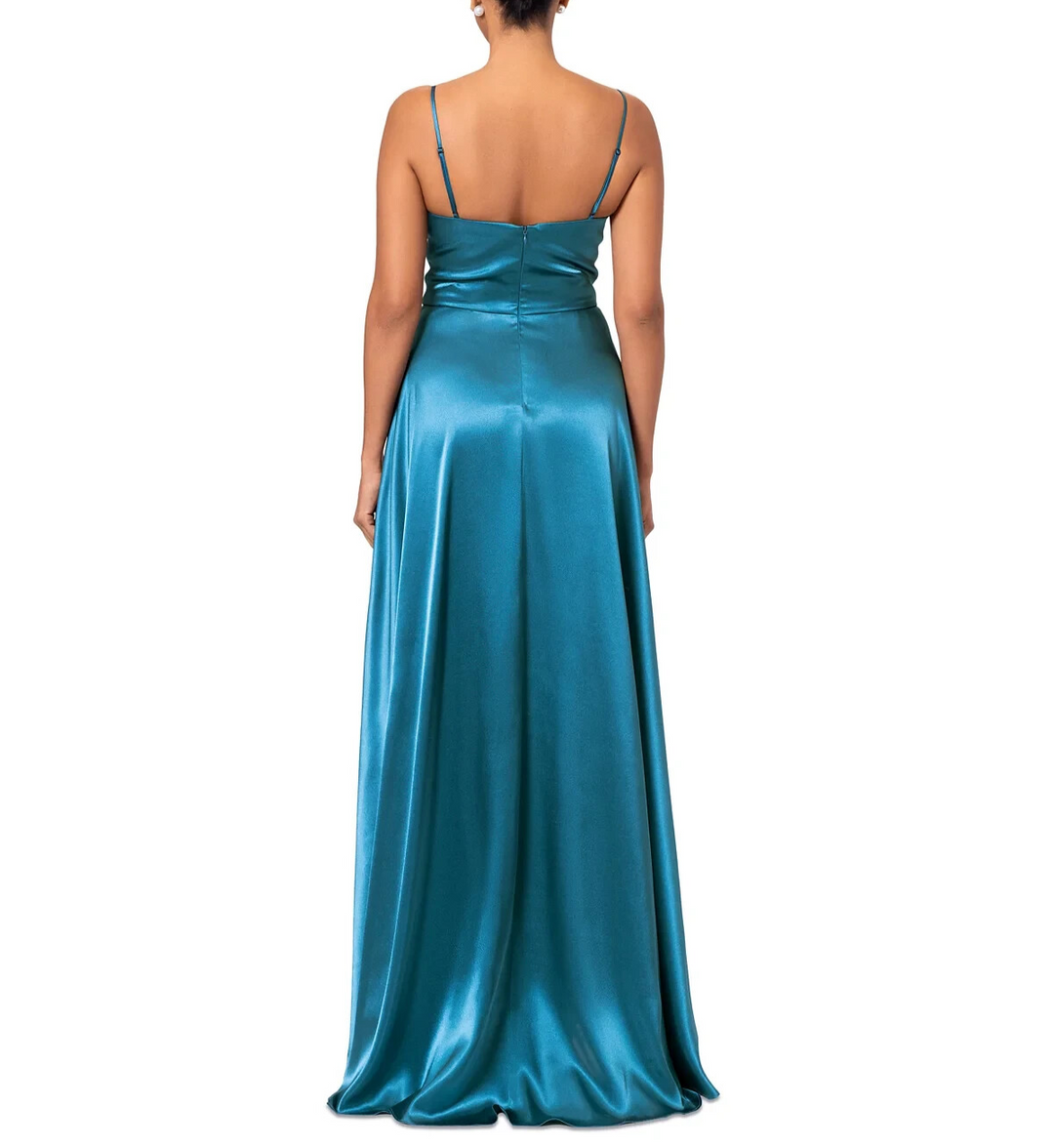 Betsy & Adam Satin Empire-Waist Cowlneck Dress MSRP $239 Size 4 # 14B 2042 NEW