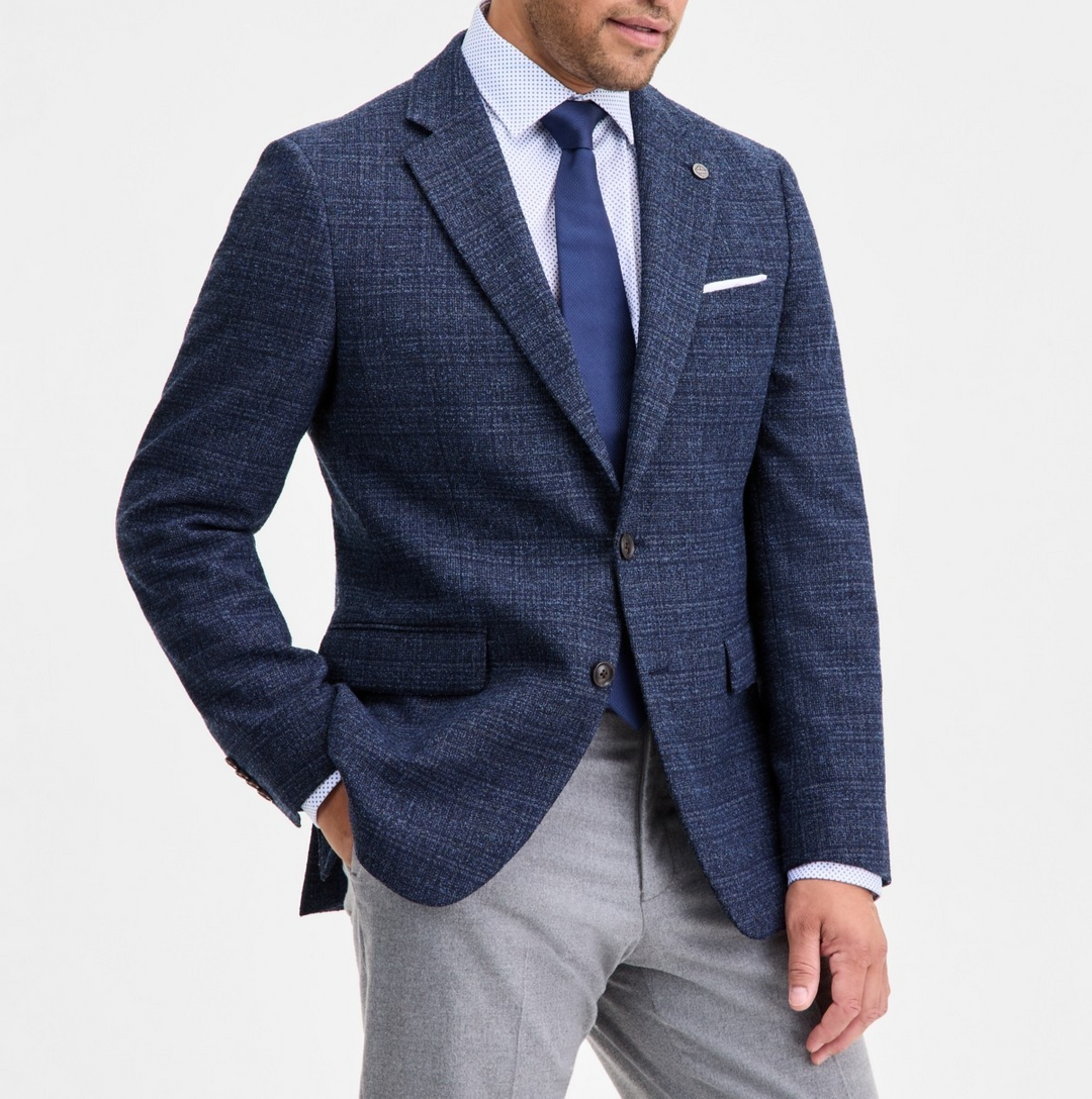 Ted by Ted Baker Men's Modern-Fit Navy Boucle Plaid Sport Coat MSRP $295