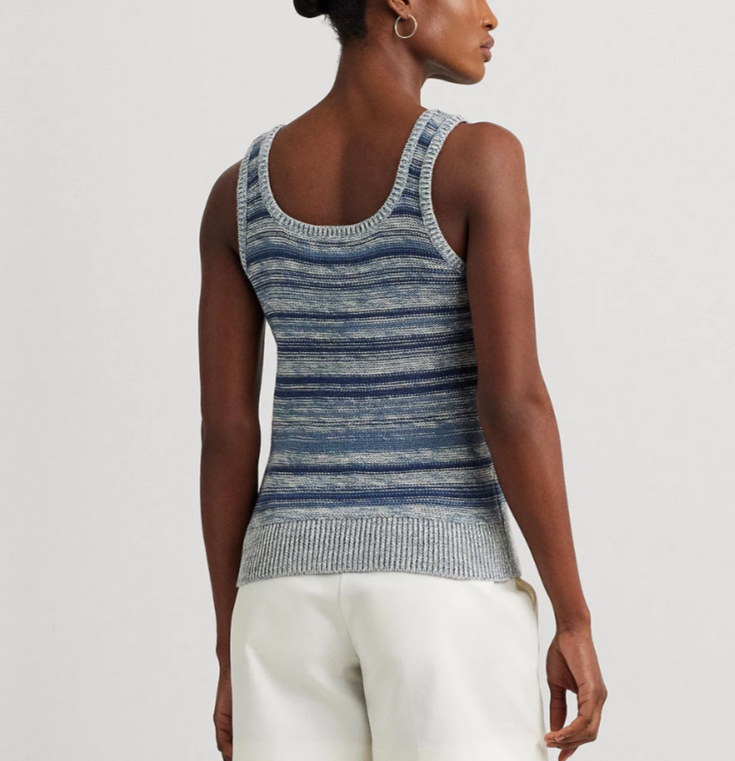 LAUREN Ralph Lauren Striped Linen-Cotton Sweater Tank Top MSRP $125