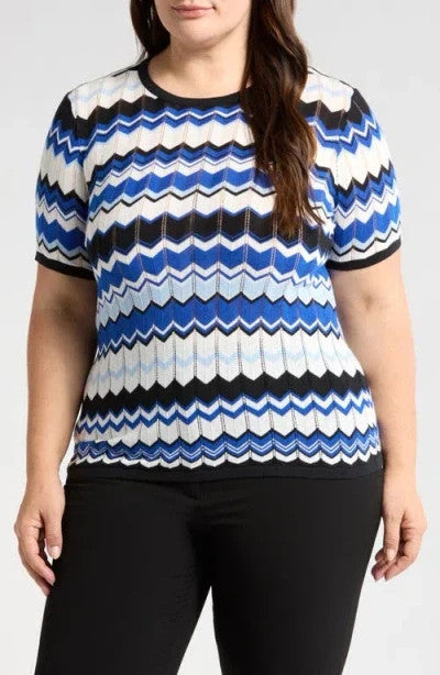 Anne Klein Plus Size Chevron-Knit Short-Sleeve Sweater MSRP $89