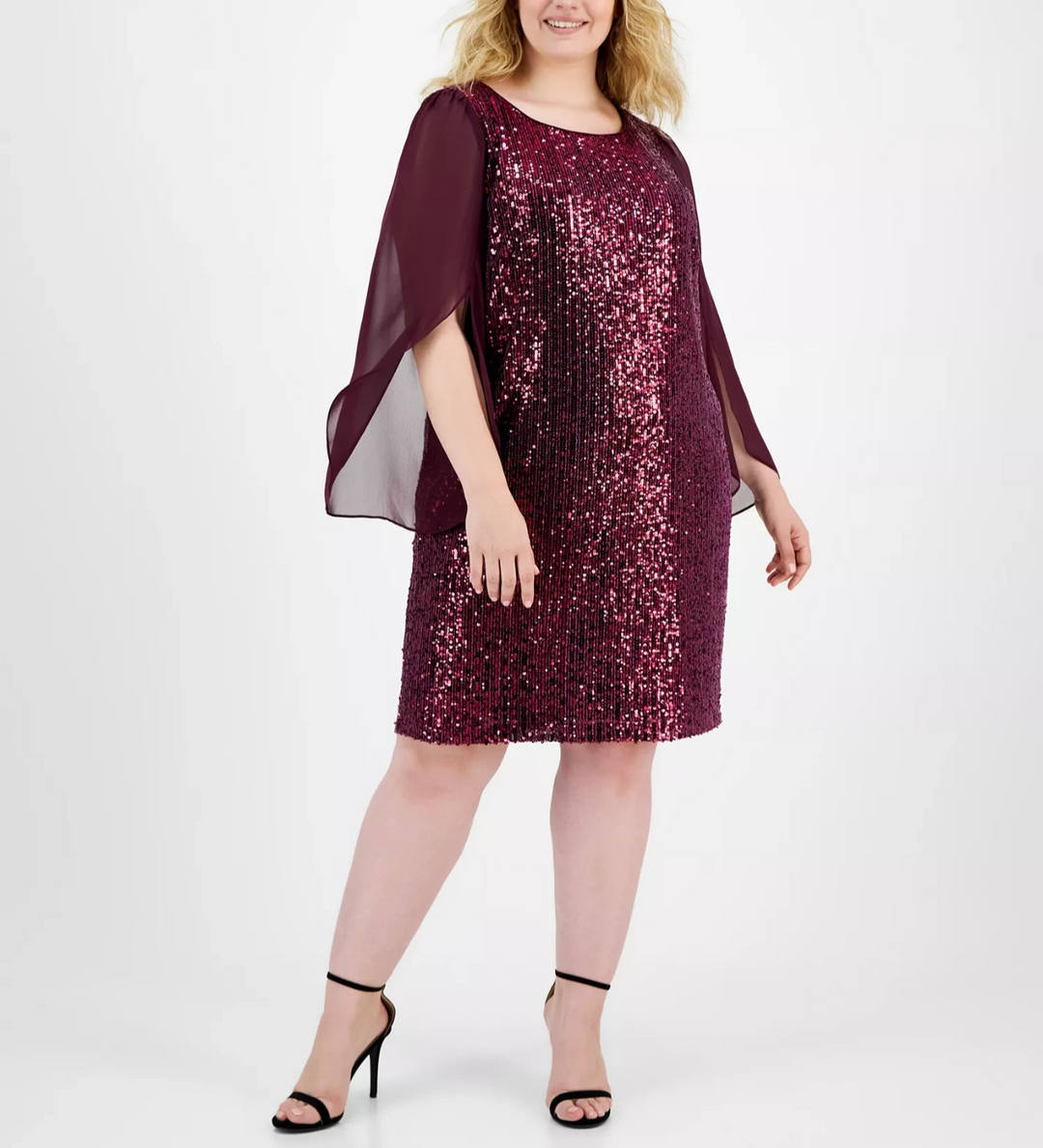 Connected Plus Size Sequined Cape-Sleeve Dress MSRP $89