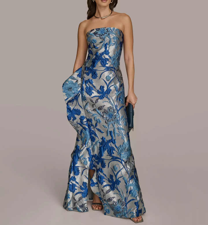 Donna Karan New York Straight Neck Ruffle-Trim Gown MSRP $349