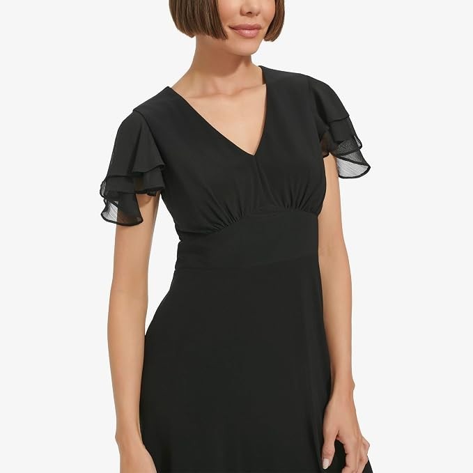 Tommy Hilfiger Petites Chiffon Flutter Sleeve V-Neck Knee Length Dress MSRP $99