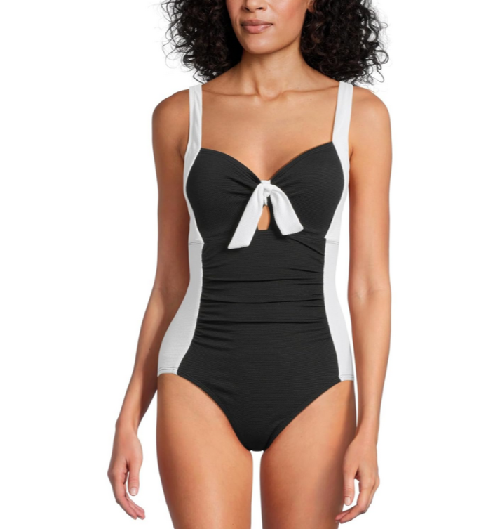 Tommy Bahama Colorblocked Tie-Front One-Piece Swimsuit MSRP $148