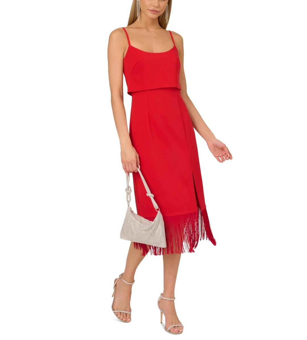 Adrianna Papell Fringed-Hem Midi Sheath Dress MSRP $195