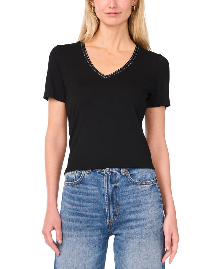 Sam & Jess Women's V-Neck Ribbon-Trim Top MSRP $49