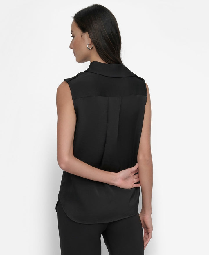 DKNY Women's Point Collar Cowlneck Sleeveless Top MSRP $69